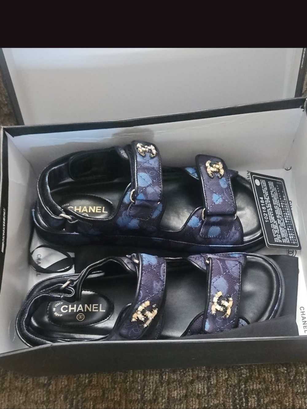 DECATHLON Resort Double CC GEMS CHUNKY Logo BLING Blue Black Dad SANDALS NIB 39C